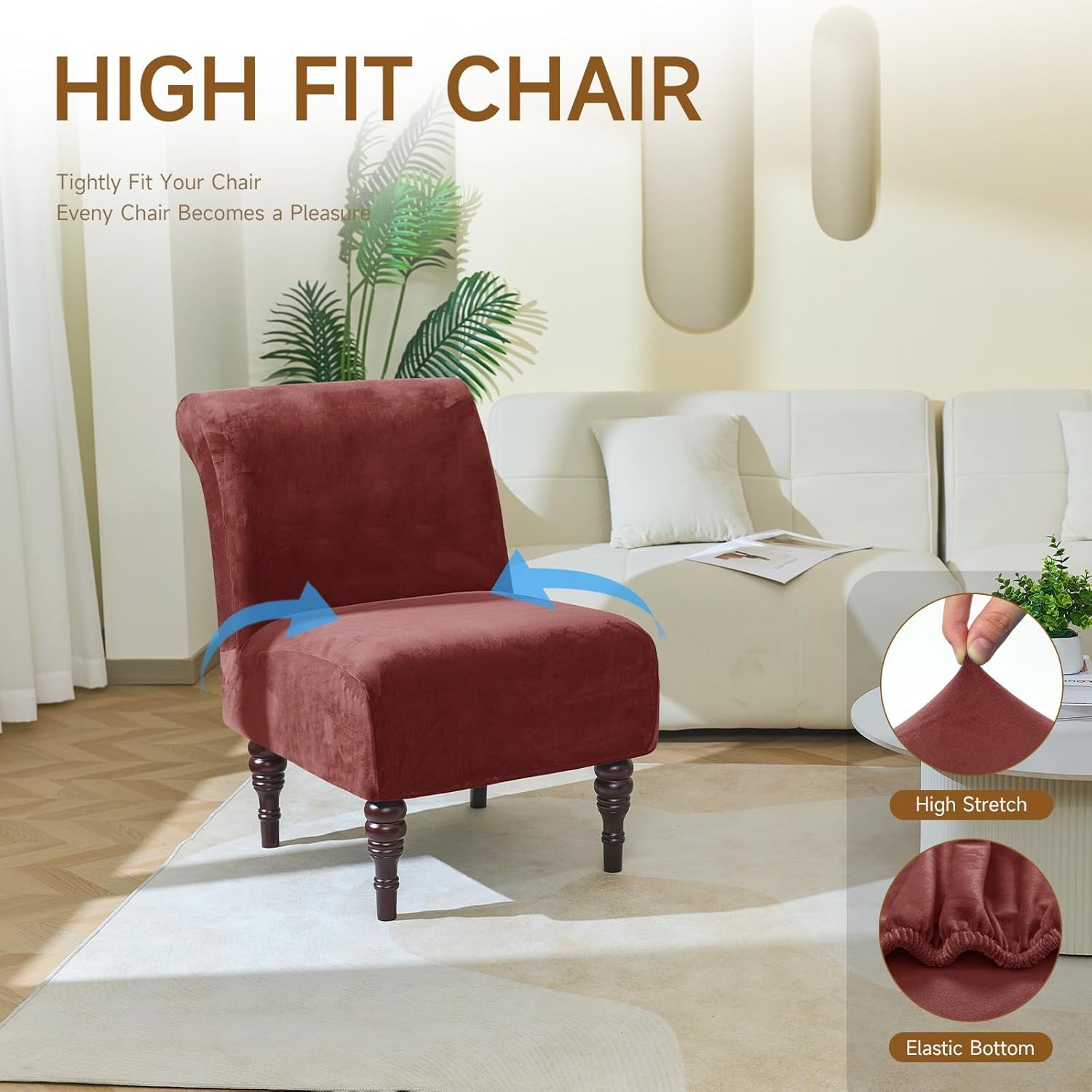 Velvet Armless Accent Chair Cover, Soft Stretch Accent Chair Slipcovers Without