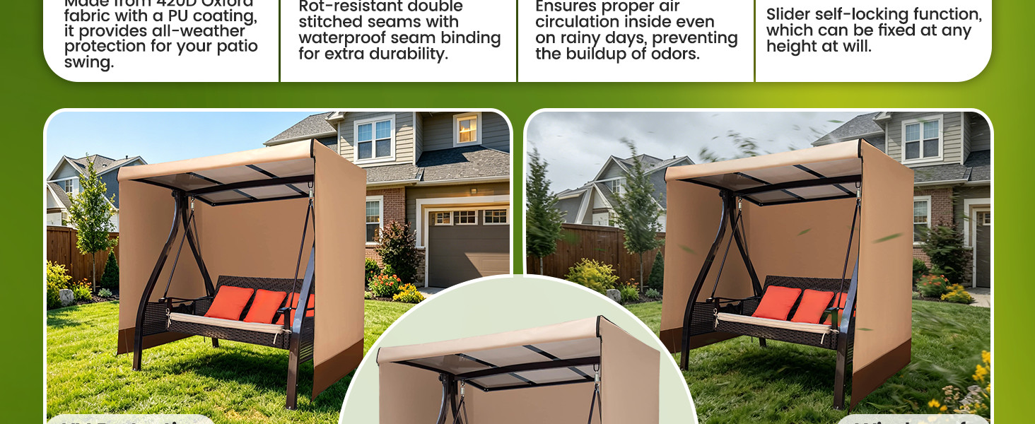 Outdoor Swing Cover 3 Triple Seater Waterproof Patio Porch Swing Covers