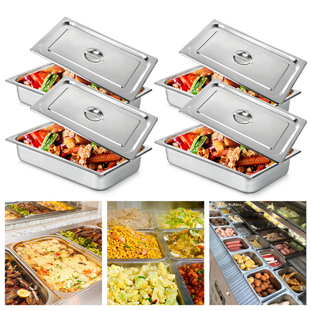 4 PCS 4″ Deep Full Size Stainless Steel Steam Table Pans Hotel Food Prep Pans