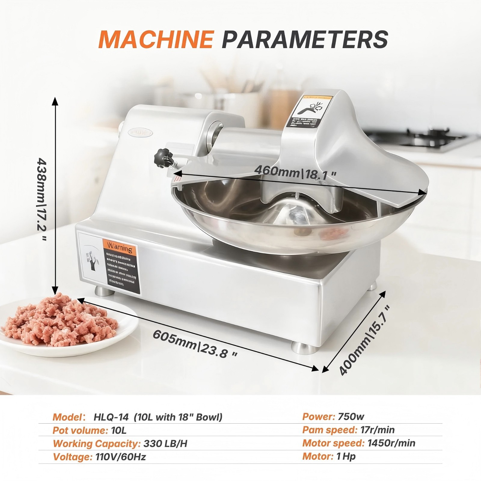 Hakka Commercial 10L Meat Bowl Cutter Mixer Buffalo Chopper Food Processor