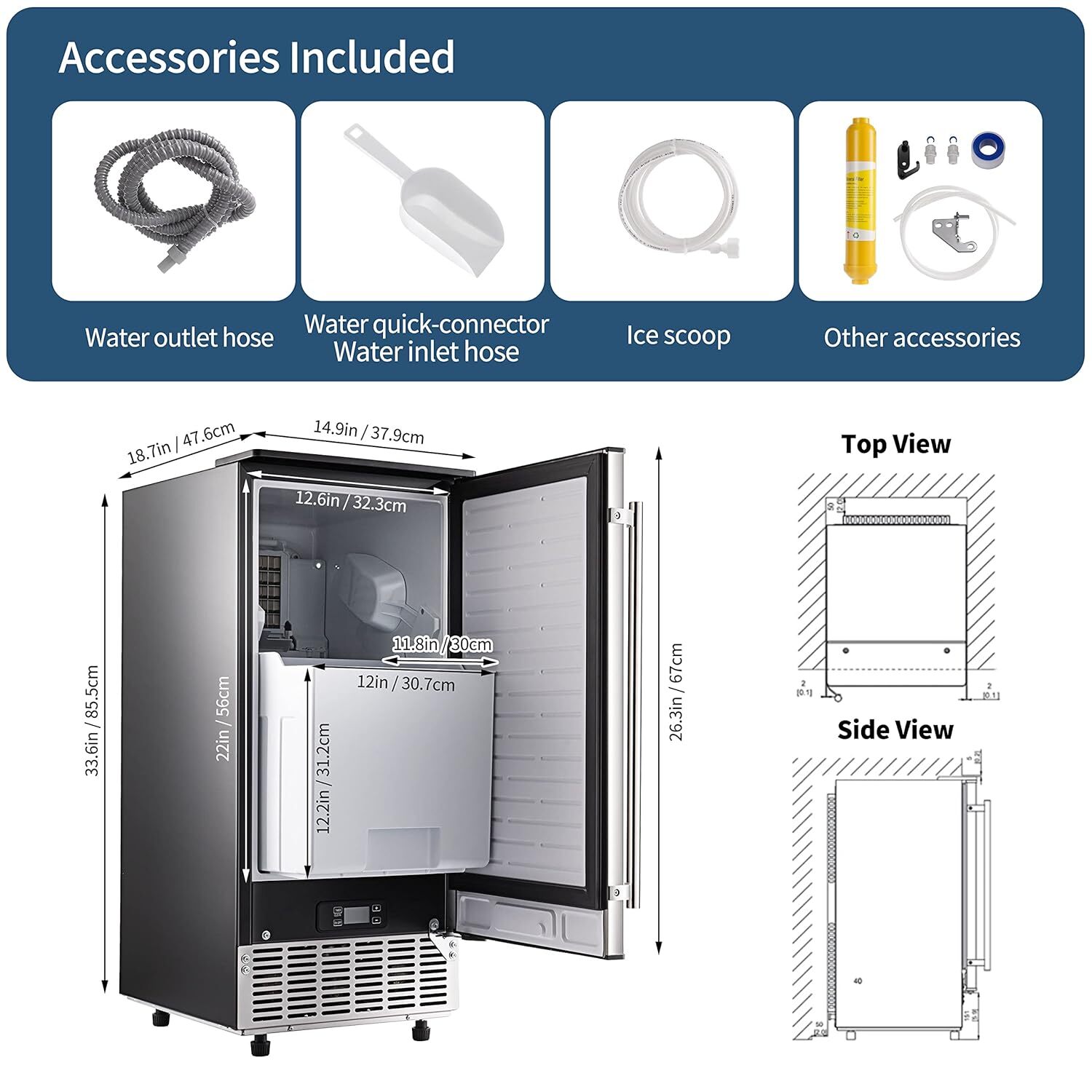 80-150 LB Built-In Commercial Ice Maker Stainless Ice Cube Machine Freestanding