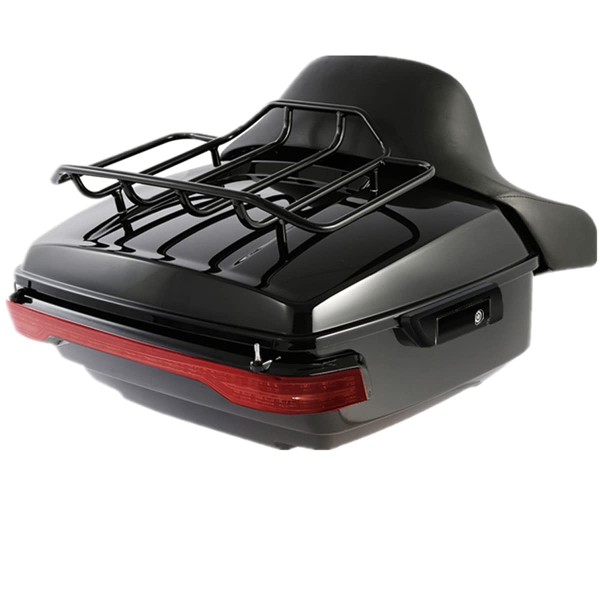 Vivid Black Tour Trunk Kit w/ Rack Backrest LED Light for Harley Touring 14-25