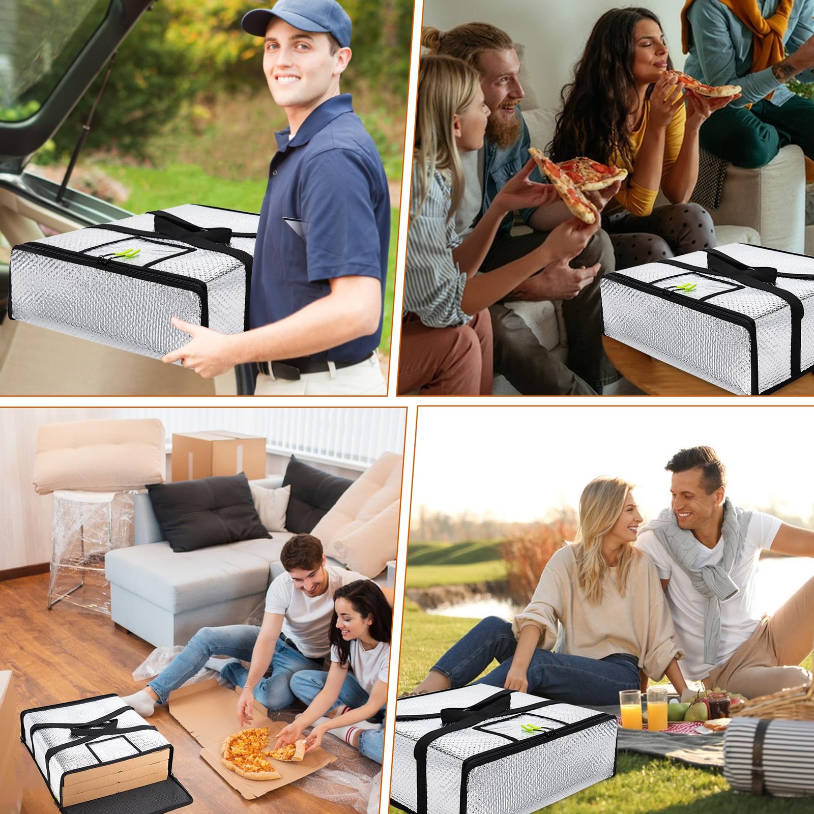 Pizza Bags Delivery 20x20x6 Inch Moisture Free Thermal Warmer Silver Uber Eats