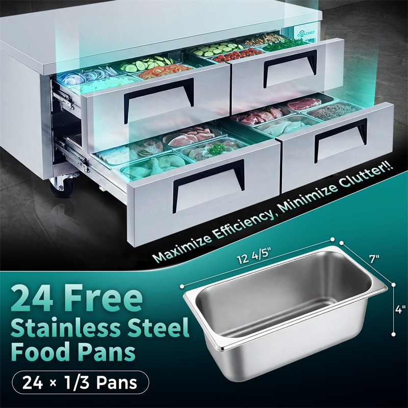 72″ Chef Base Refrigerator Commercial Drawer Prep Table Refrigerator 16 Cu.Ft