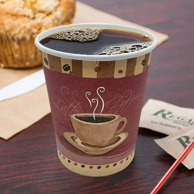 12 oz Disposable Paper Cups Coffee Bean Design for Cold/Hot Drinking Coffee Tea