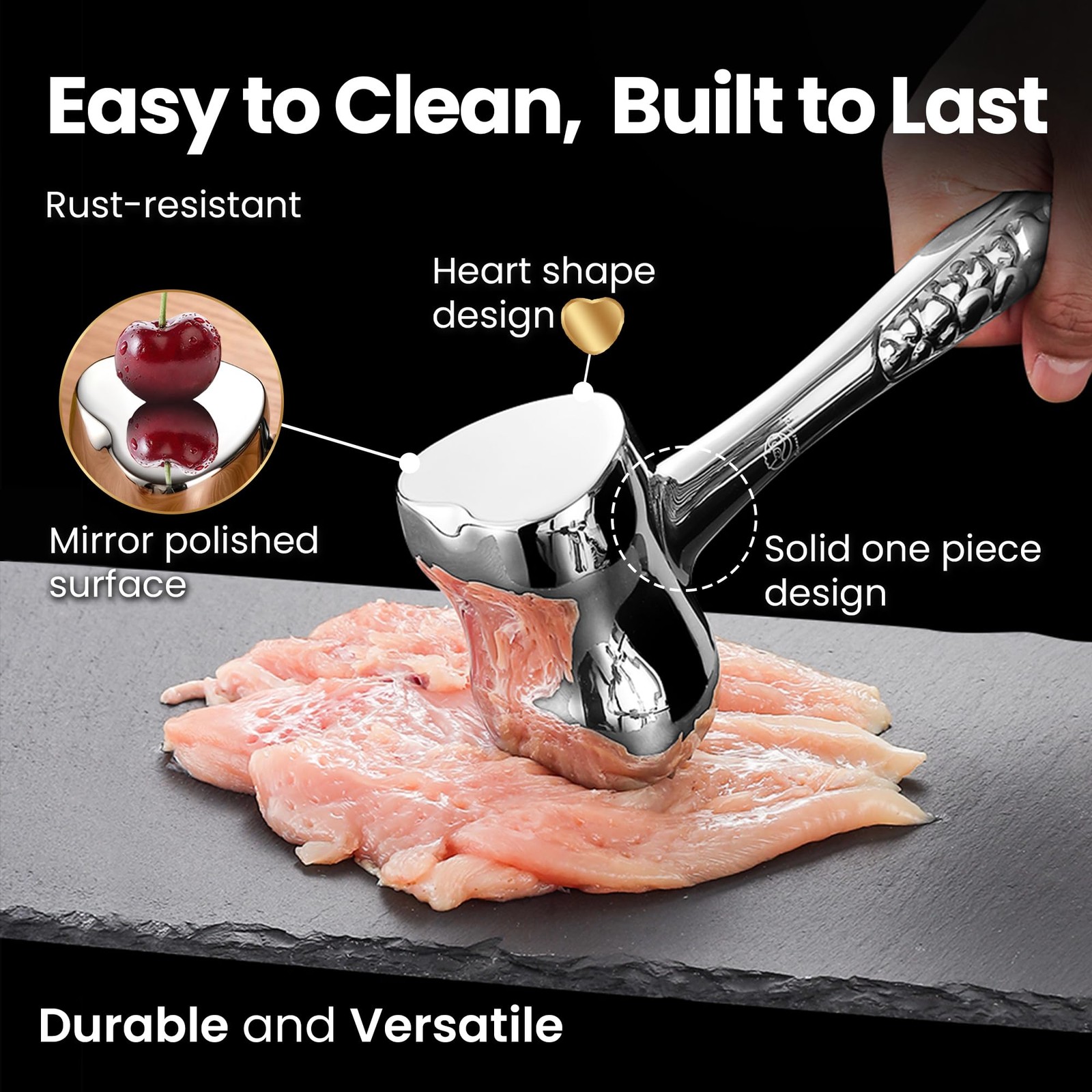 Stainless Steel Meat Tenderizer Tool, Premium 11*3*2 inches, Love Edition
