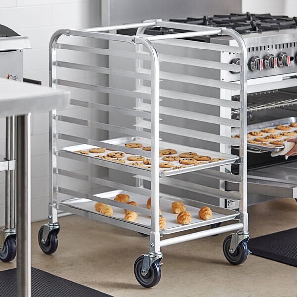 20″W x 26″L x 38″H Aluminun 10 Pan End Load Bun Pan Bakery Rack With Casters