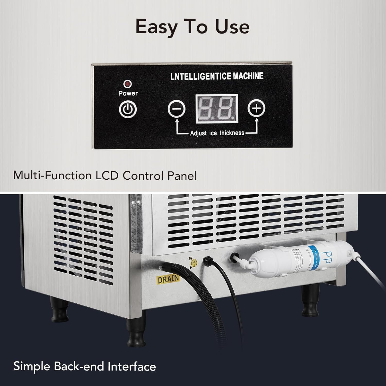Commercial Ice Maker Machine, 130Lbs Capacity, 40Lbs Ice Bin, Self Clean Button,