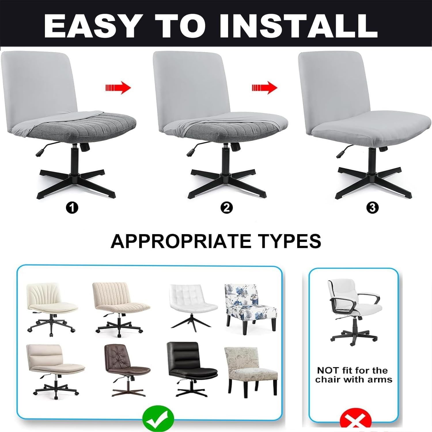 Velvet Cross Legged Office Chair Covers – Upgrade Your Armless Wide Seat