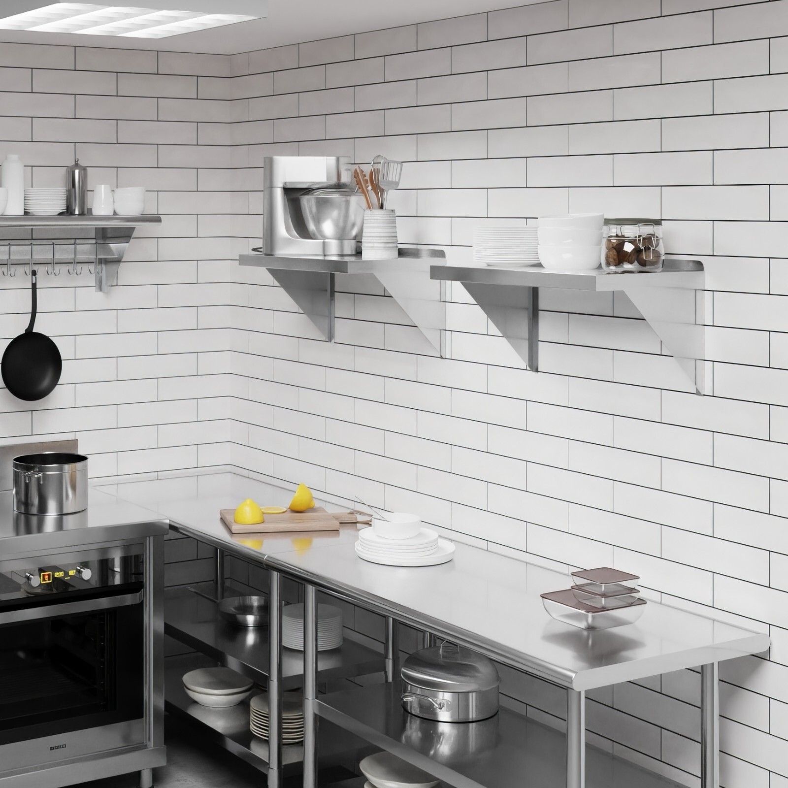 14 in. x 24 in. Stainless Steel Wall Shelf With Squared Edge
