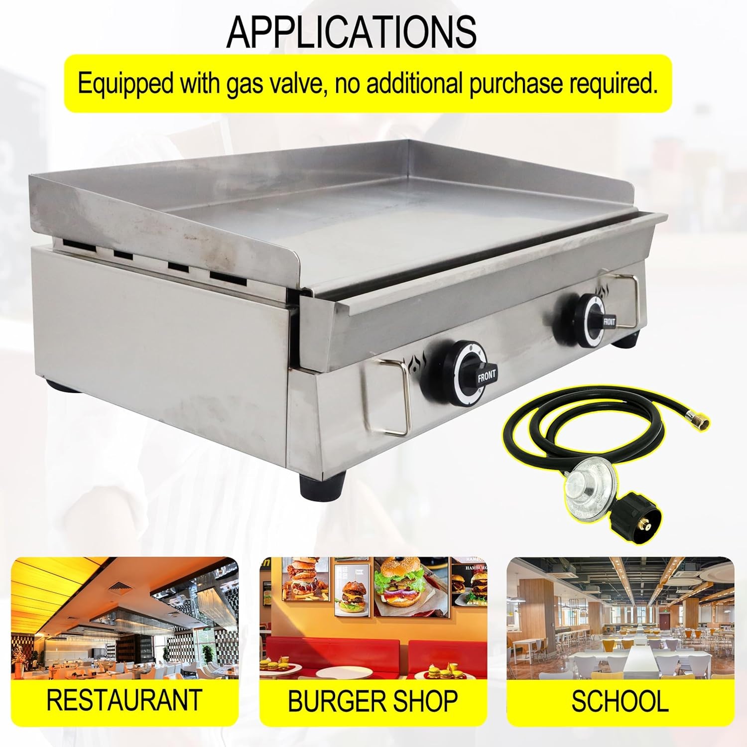 28.94×16.14 in LPG Gas Countertop Flat Top Griddle Stainless Steel Griddle Grill
