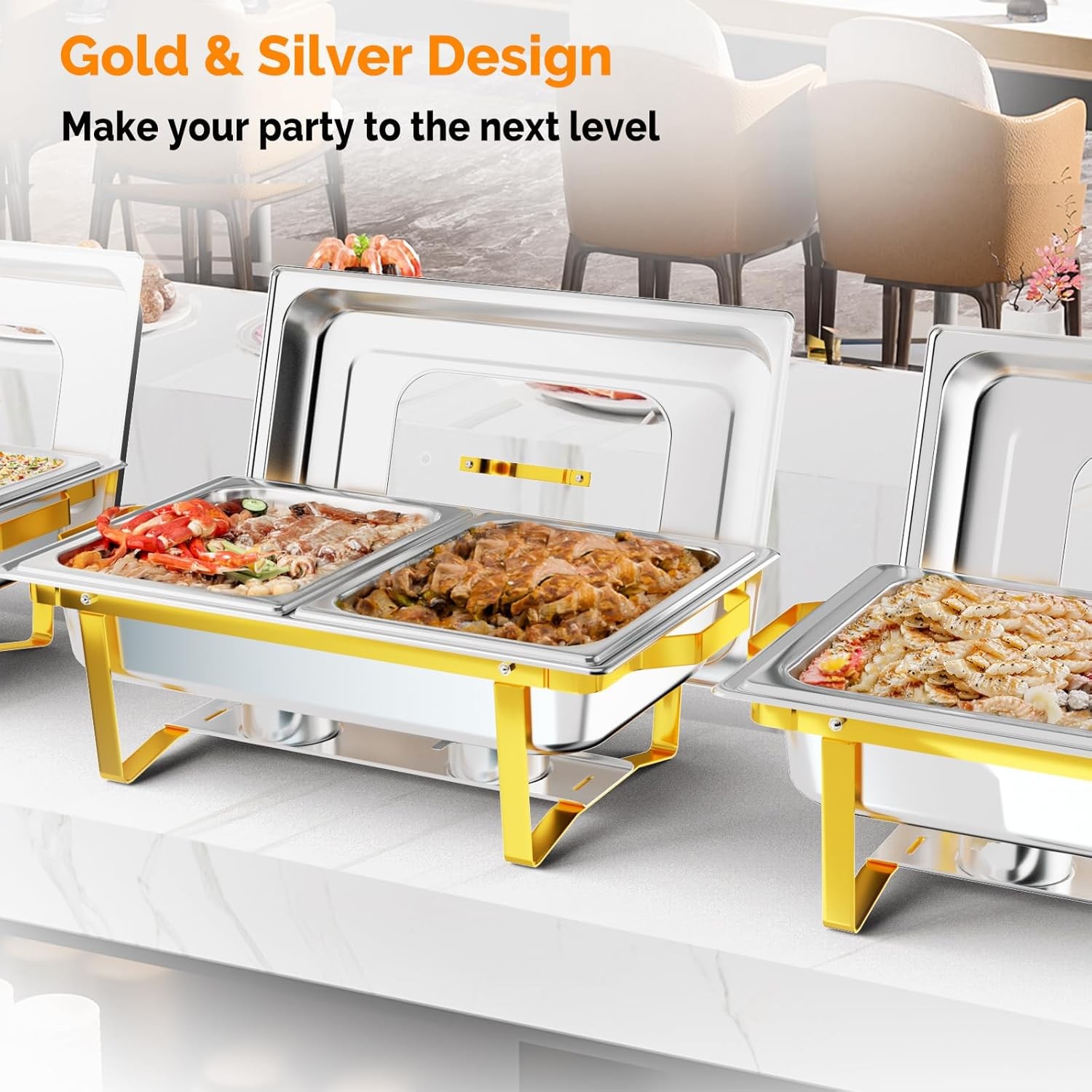 Chafing Dish 4 Pack – 9QT Buffet Warmer Set with Multiple Food Pans, Glass Lid