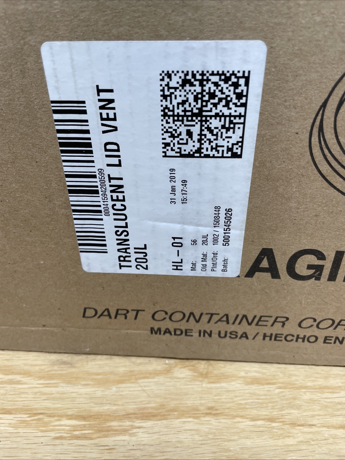 Dart 20JL Vented Plastic Lids for Hot/Cold Foam Cups – TL (1000/Carton) New
