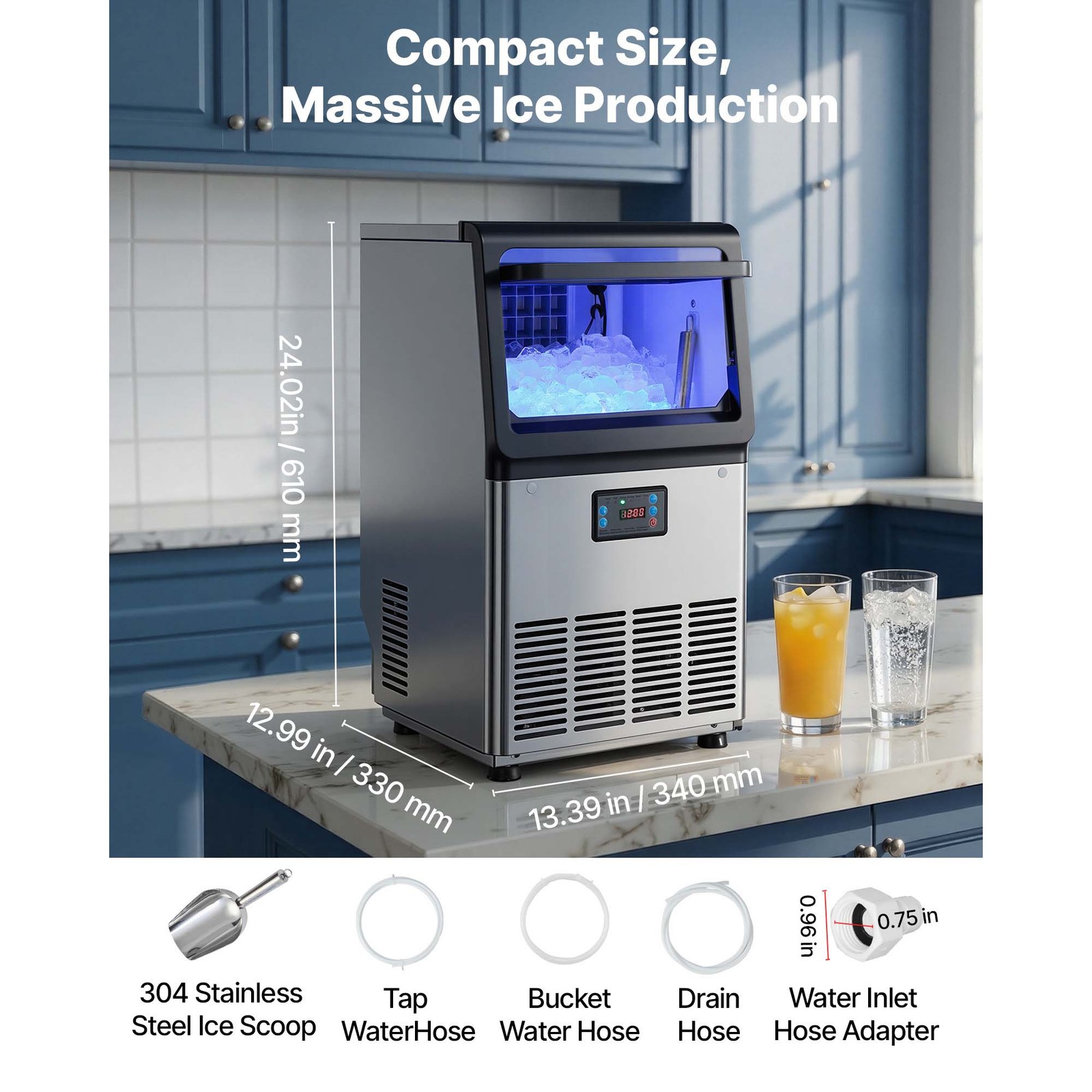 Uimoso 90/120/130/150/265/440lbs Commercial Ice Maker Undercounter Cube Machine