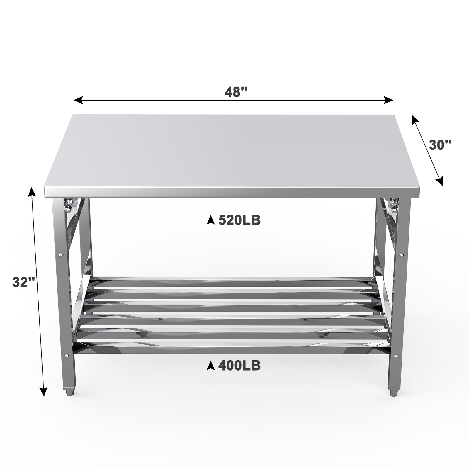 48″ x 30″ Stainless Steel Prep Table Folding Work Table w/ Adjustable Undershelf