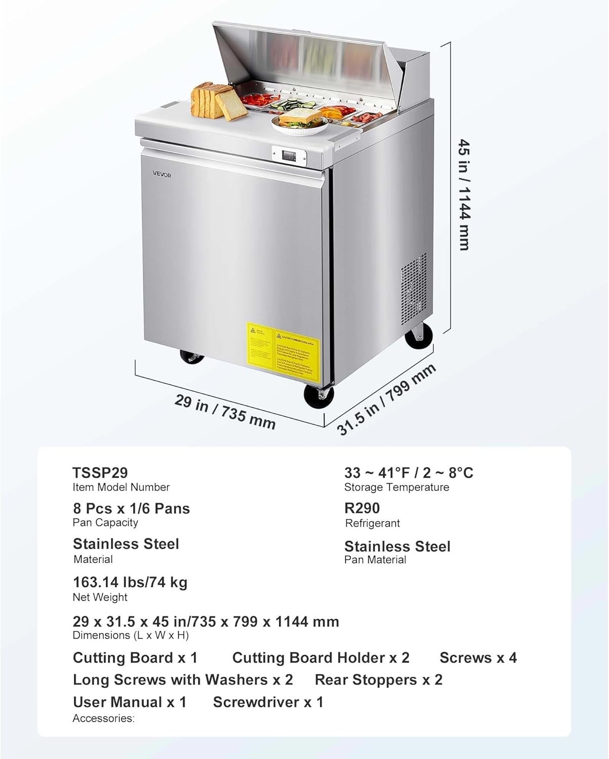 Durable 28″ Food Prep Refrigerator with Adjustable Shelves and Safety Features