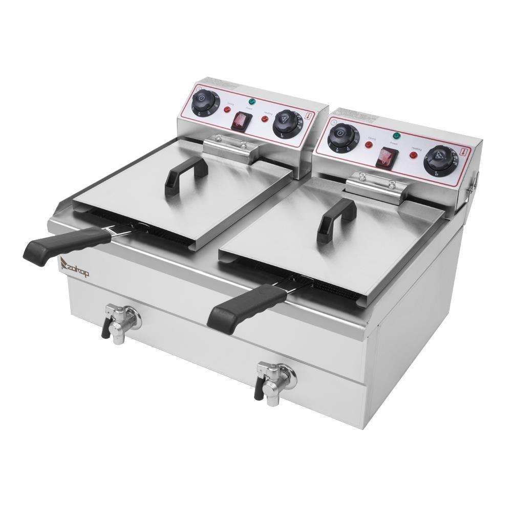 3400W 23.6L 25QT Electric Deep Fryer Commercial Restaurant Fry Basket 2 Tank