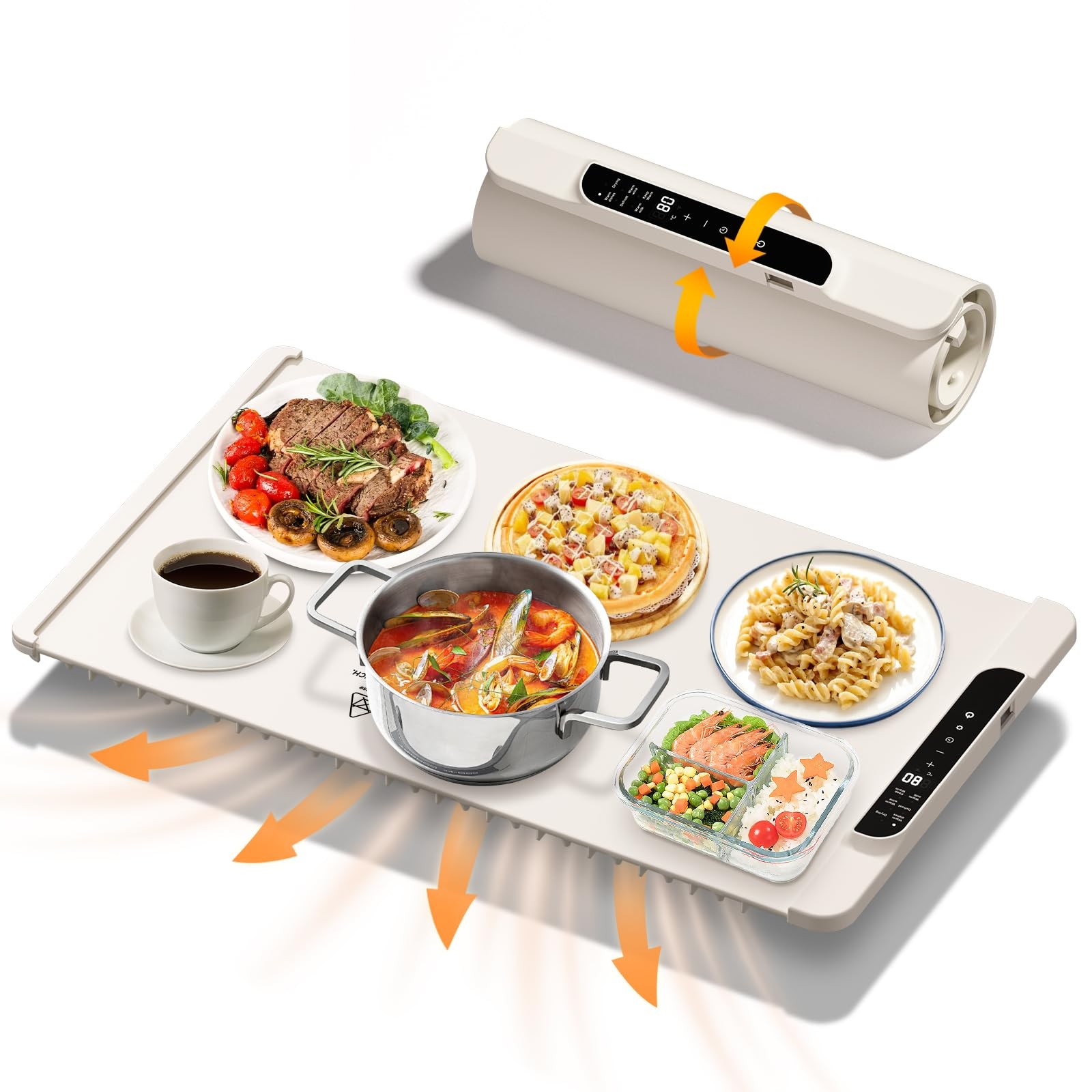 Electric Silicone Food Warming Mat Tray 11Temp Control Timer 26 x 15 Inch