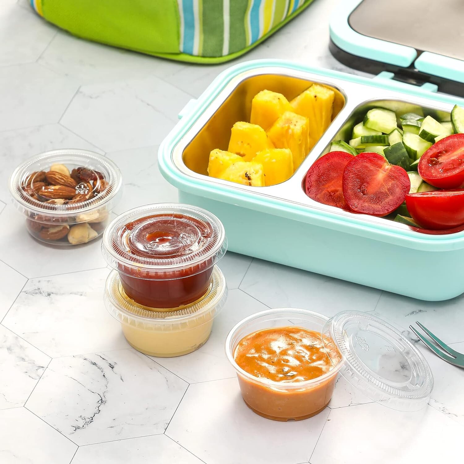 500 Sets – 2 Ounce Disposable Portiion Cups Plastic with Lids, Souffle Portion