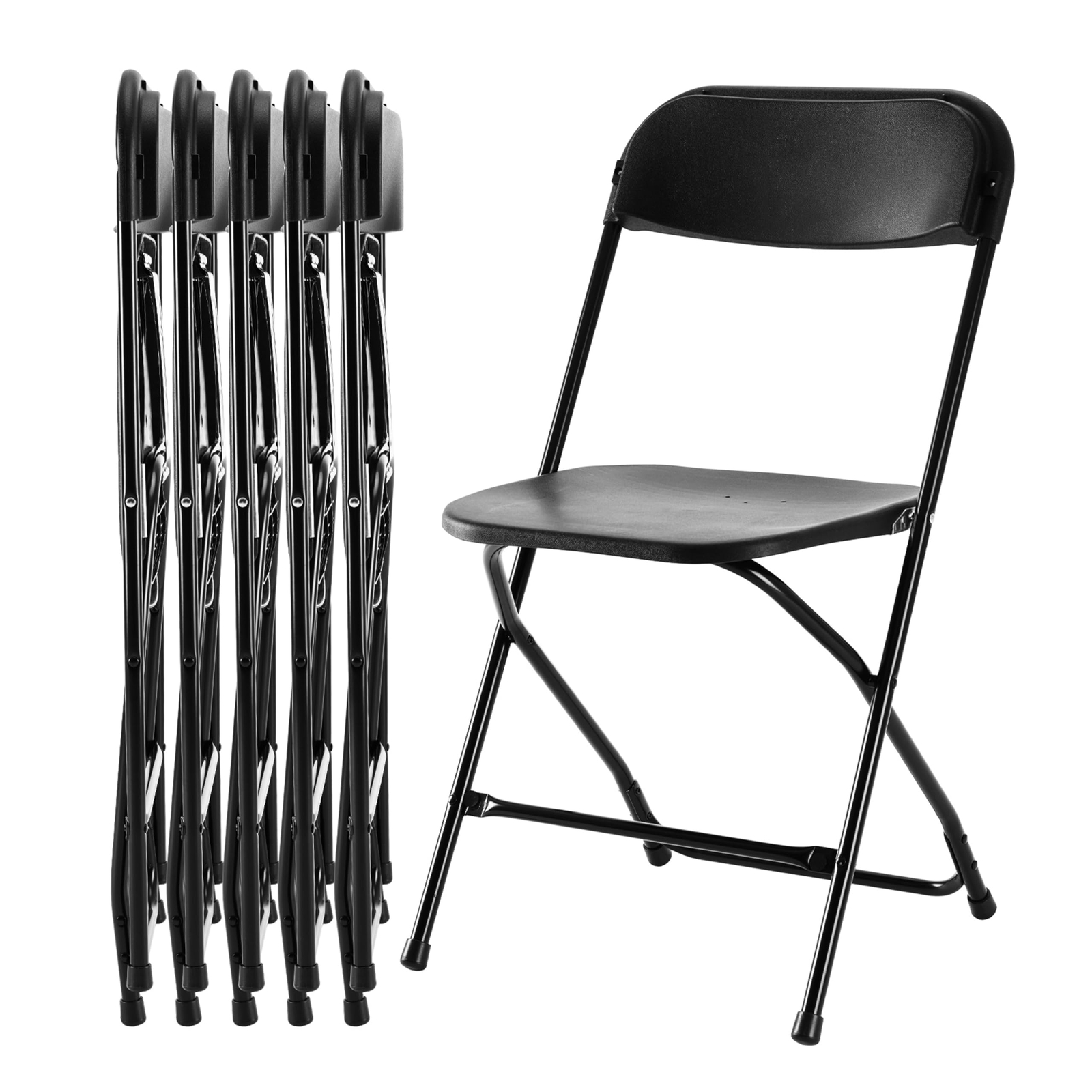 6 Pack Folding Chair Plastic Foldable Stackable Portable Outdoor/Indoor Black