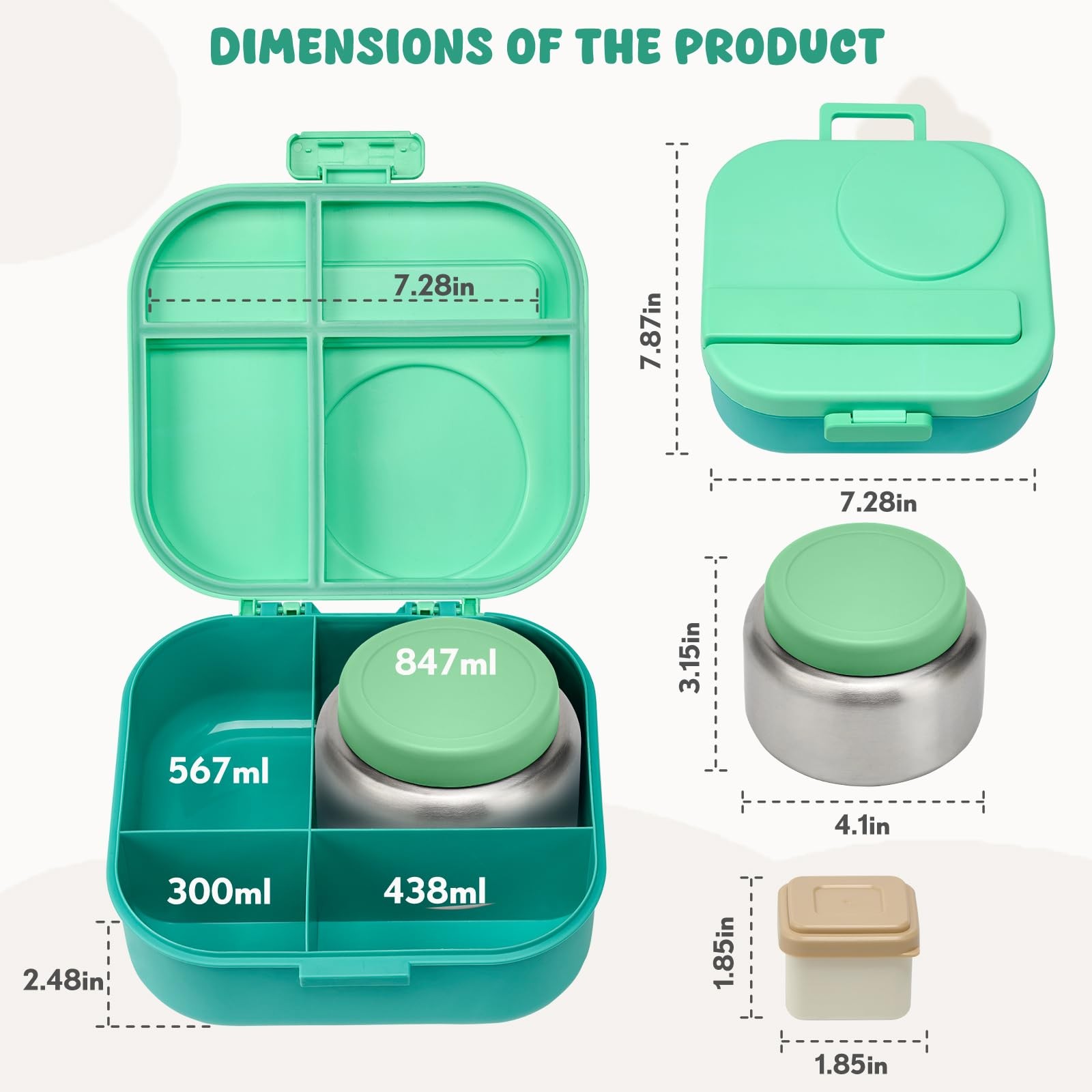 BOSEDSANG Bento Lunch Box with 12oz Soup Thermo,4 Compartments Lunch Box Contain