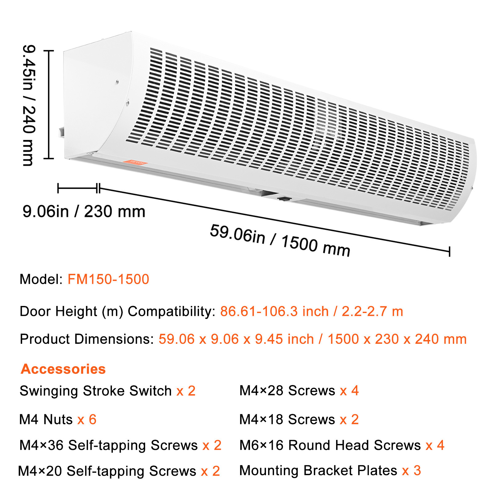 VEVOR Commercial Indoor Air Curtain 60″ Door Air Curtain 2 Speeds 2100CFM