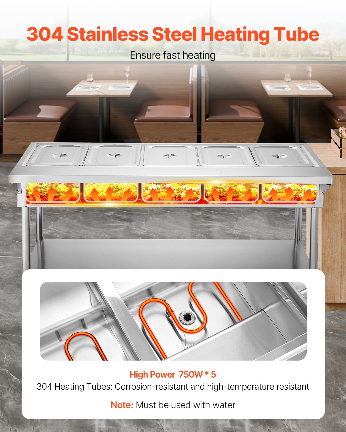 VEVOR 5-Pan Commercial Food Warmer Steam Table with Independent Temperature