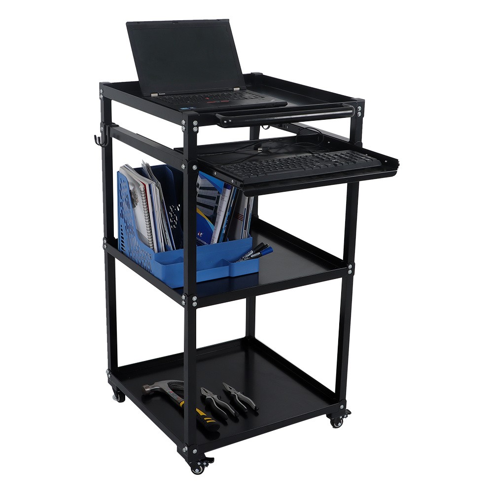 3 Shelf Aluminum Mobile Working Platform Height Adjustable AV Utility Hand Cart