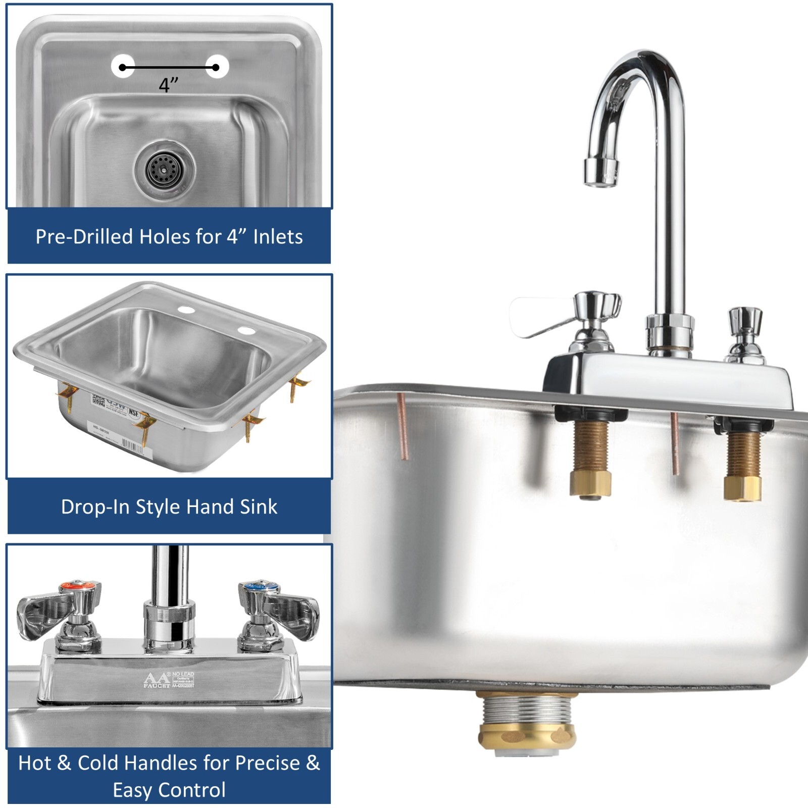 ACE Stainless Steel 20 x 17 Drop-In Hand Sink with Faucet ETL approved HS-2017IG