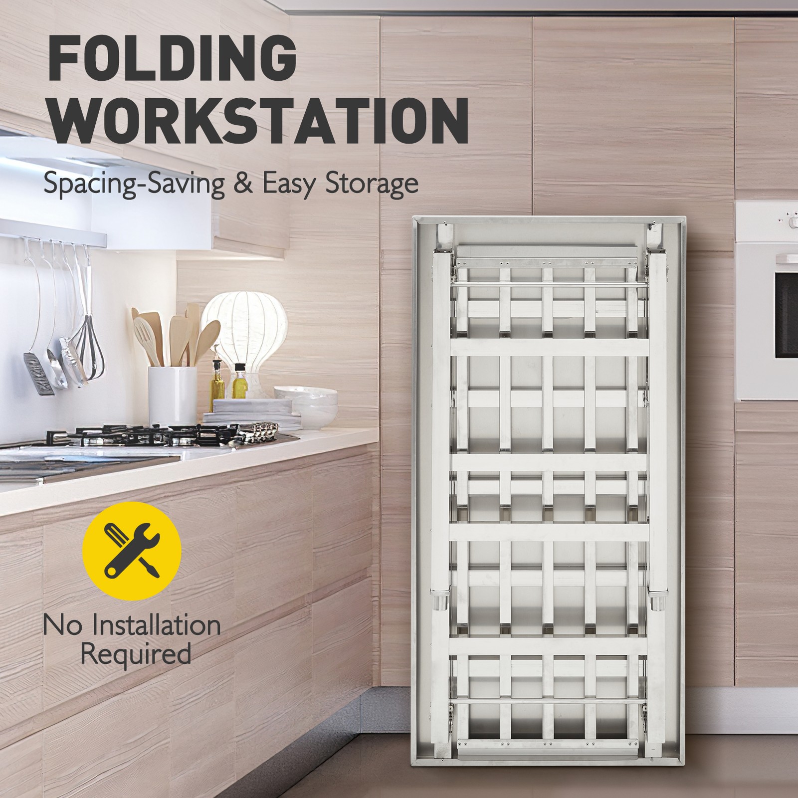 Folding 47″x24″ Kitchen Restaurant Work Prep Table Stainless Steel w/ Undershelf