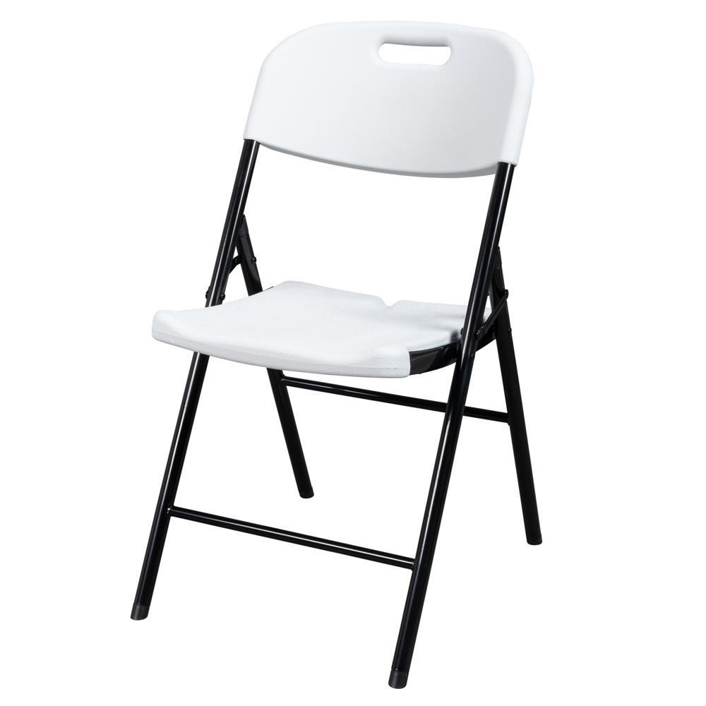 4 Pack Commercial Folding Chairs Set Steel Frame Plastic Seat White for Party