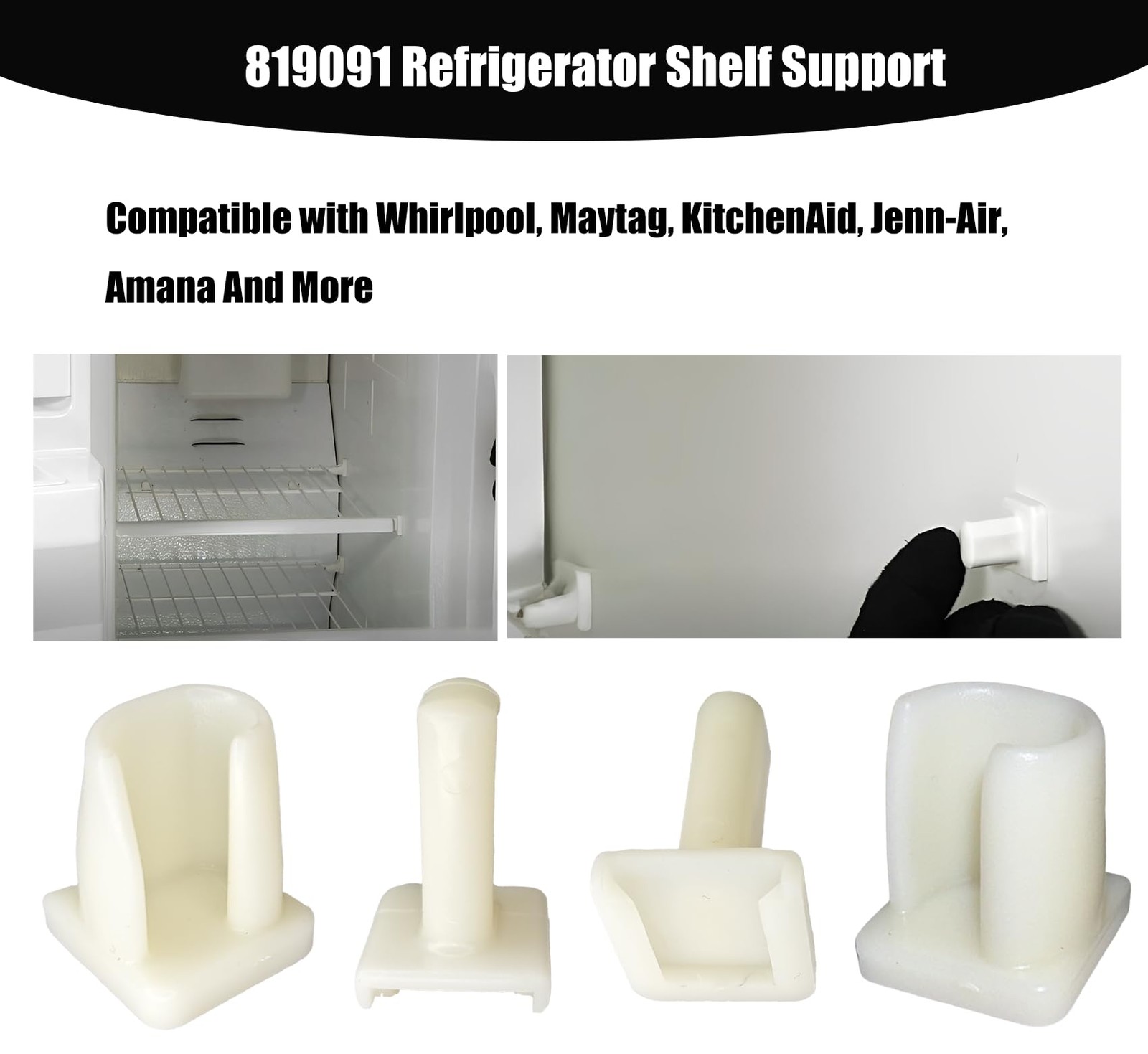 QJPT 819091 Refrigerator Shelf Support studs Kit,Fit for Whirlpool, White
