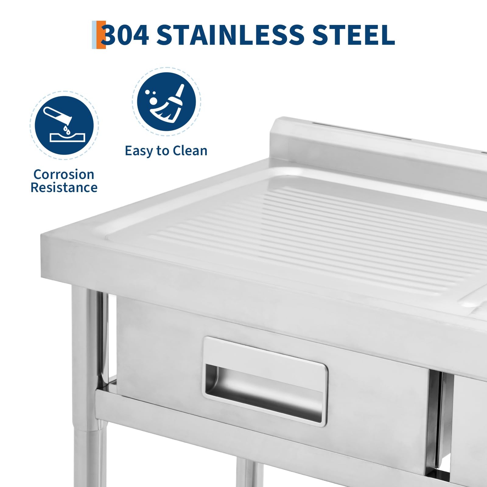 39.4×23.6×31.5″ Stainless Steel Commercial Utility Sink Single Bowl with Drawer