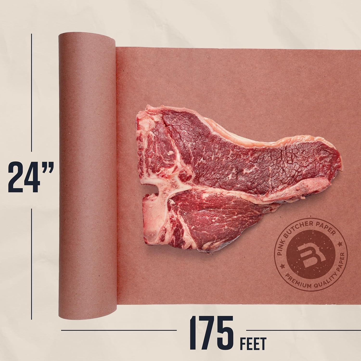 Pink Butcher Paper Roll – 24 Inch by 175 Feet – Made in USA – Food-Grade Peach B
