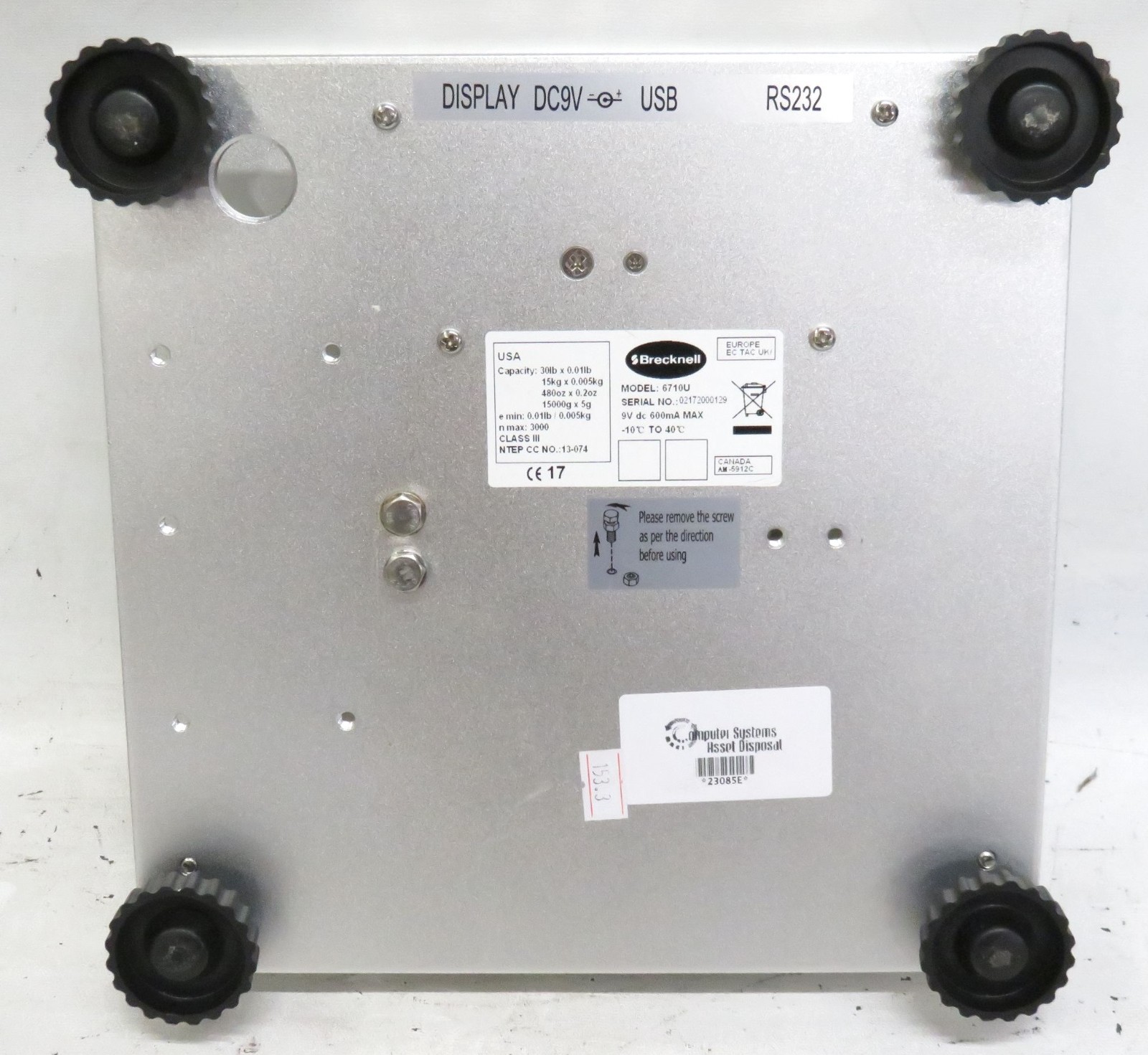 Brecknell 6710U Checkout Scale * 30 Lbs * NO DISPLAY, Basic Testing