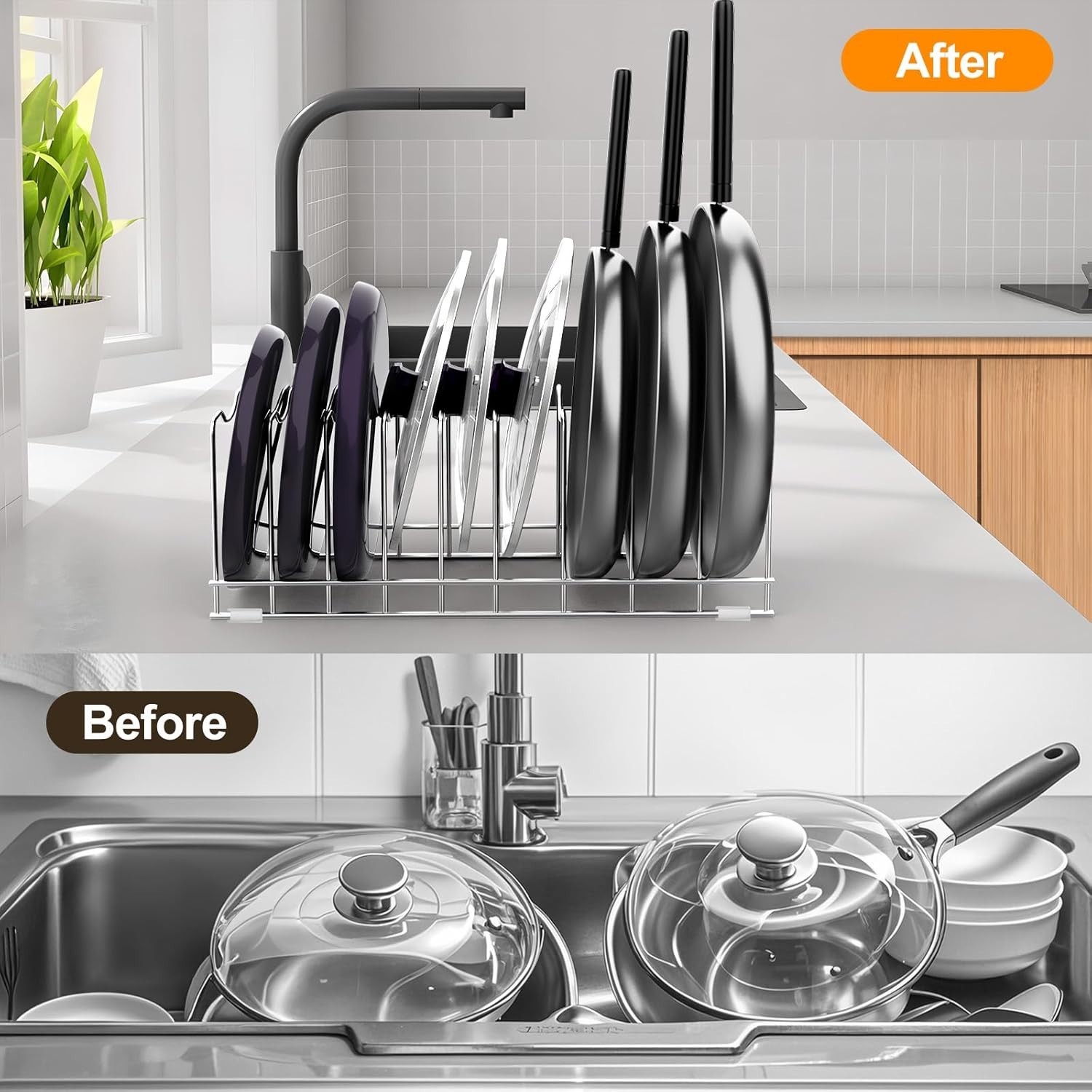 10 Tier Pot Lid Rack Organizer for Bakeware Pans Plates Cutting Boards