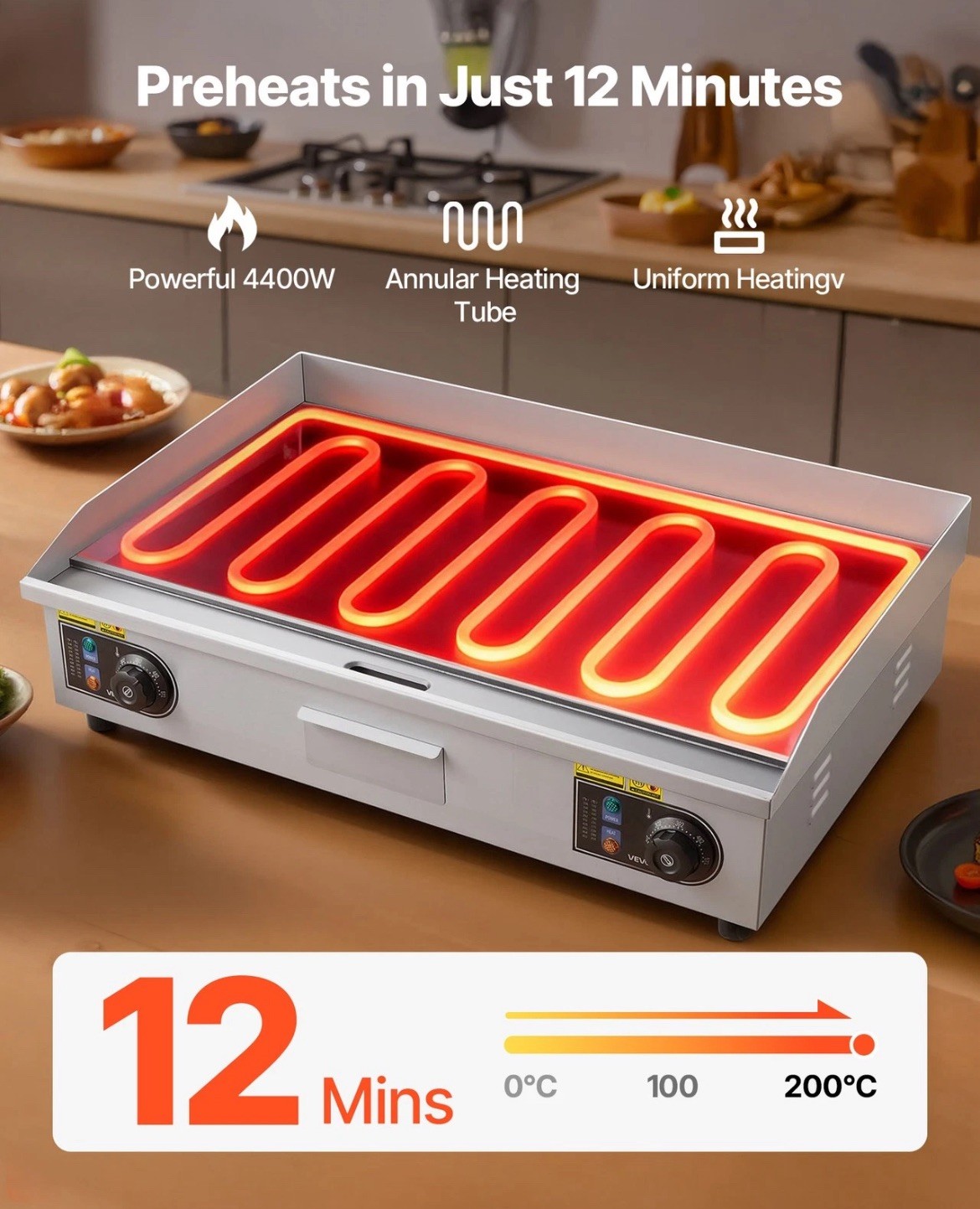 VEVOR Commercial Electric Griddle Countertop Flat Top Grill 28.54 x 15.75 inches
