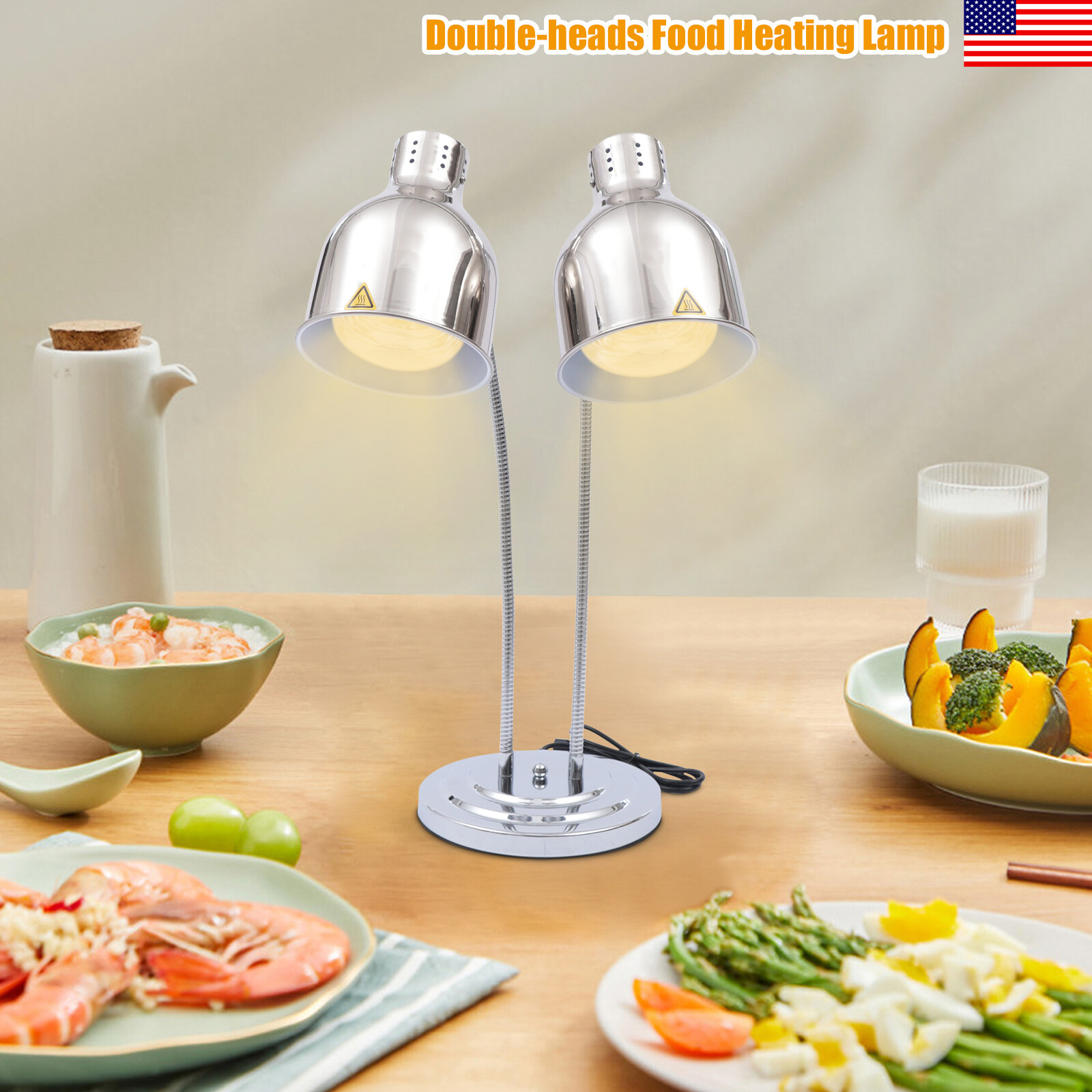Food Heat Lamps with Dual 250w Bulbs Food Warmer Lights Buffet Food Warmer Lamp