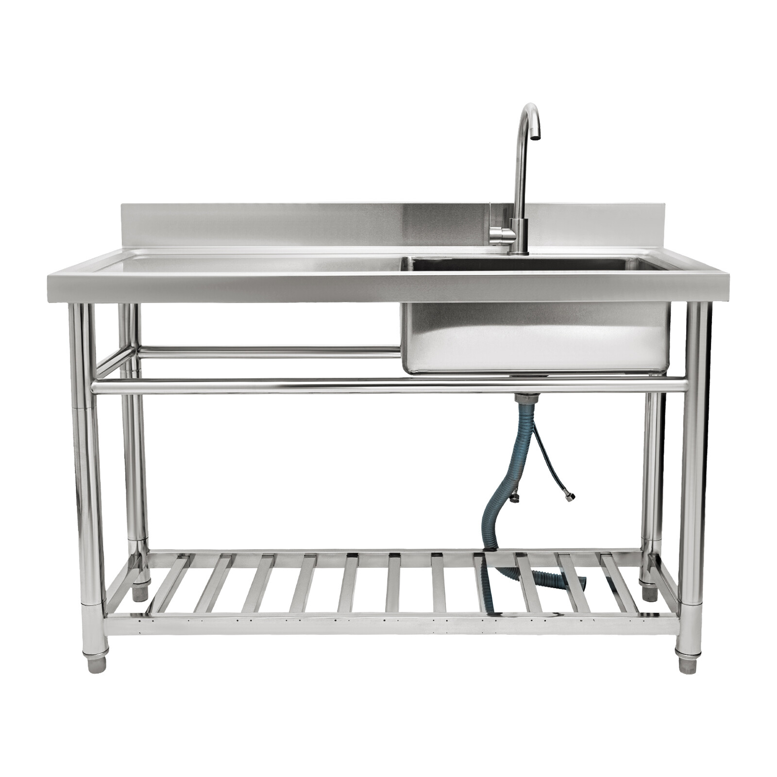 47″ Commercial Kitchen Sink Prep Table w/ Faucet Stainless Steel 1 Compartment