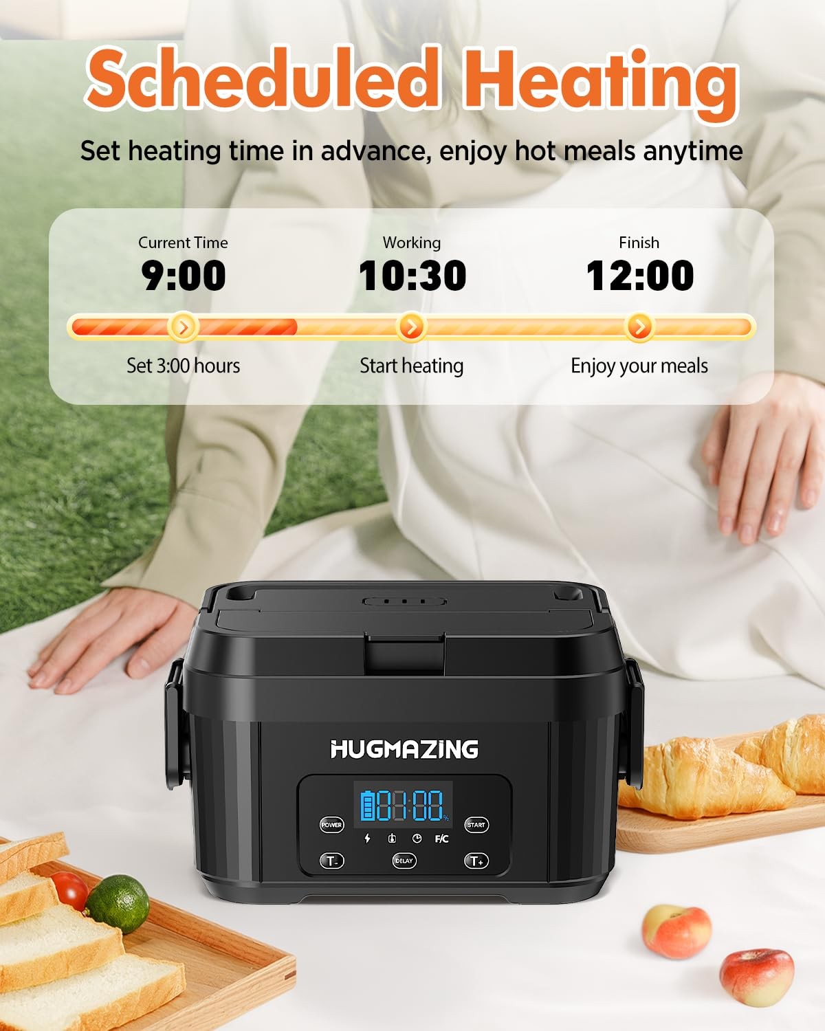 Hugmazing Cordless Electric Lunch Box for Adults, Men & Women – Large, Black