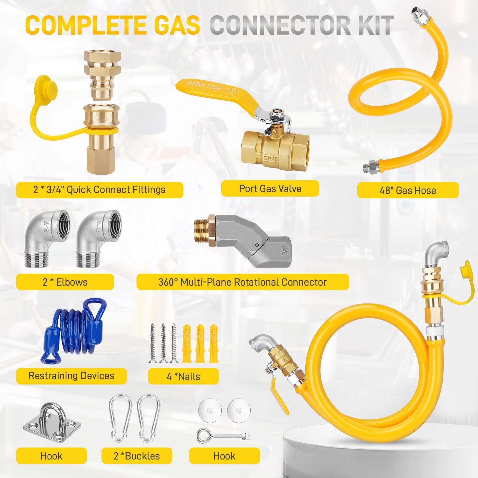3/4″ × 48″ Gas Hose Connector Kit w/Rotating Connector For Kitchen 1675KIT48 CSA