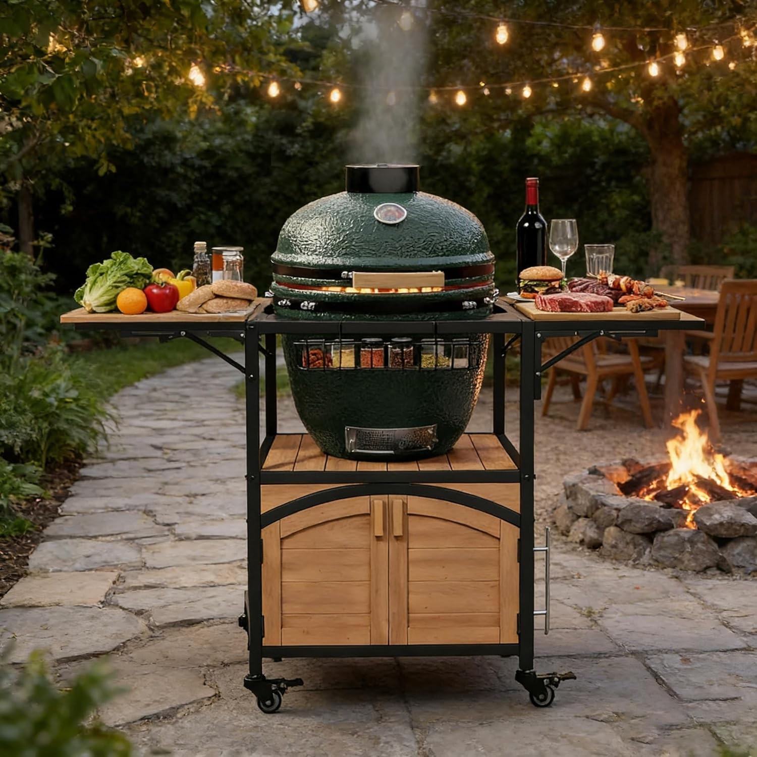 Heavy Duty Ceramic Egg Grill Cart, 51.8″ Outdoor BBQ Station for Round Smokers