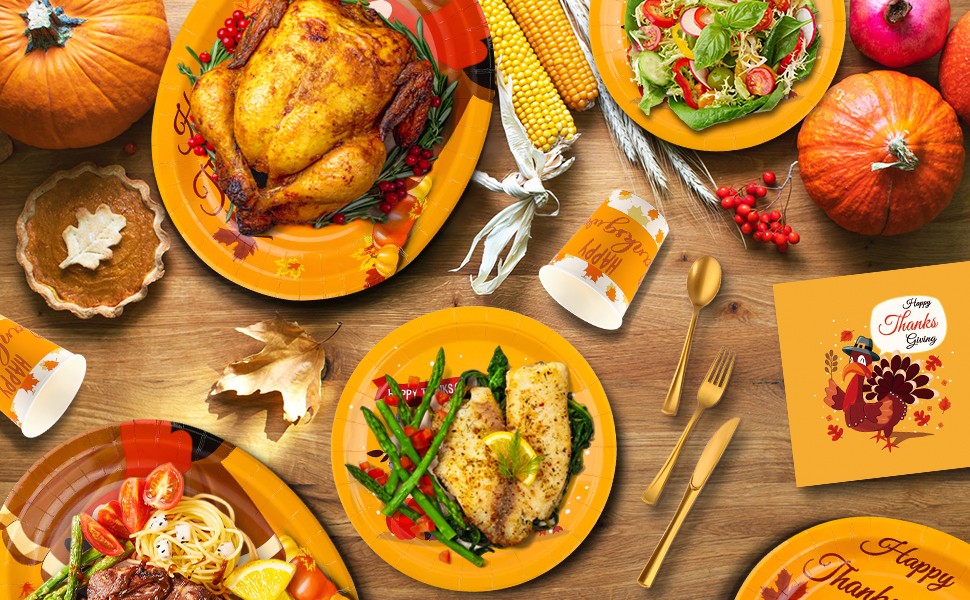 210Pcs Thanksgiving Paper Plates Set -(30 Guests) with 10 * 12inch Oval and