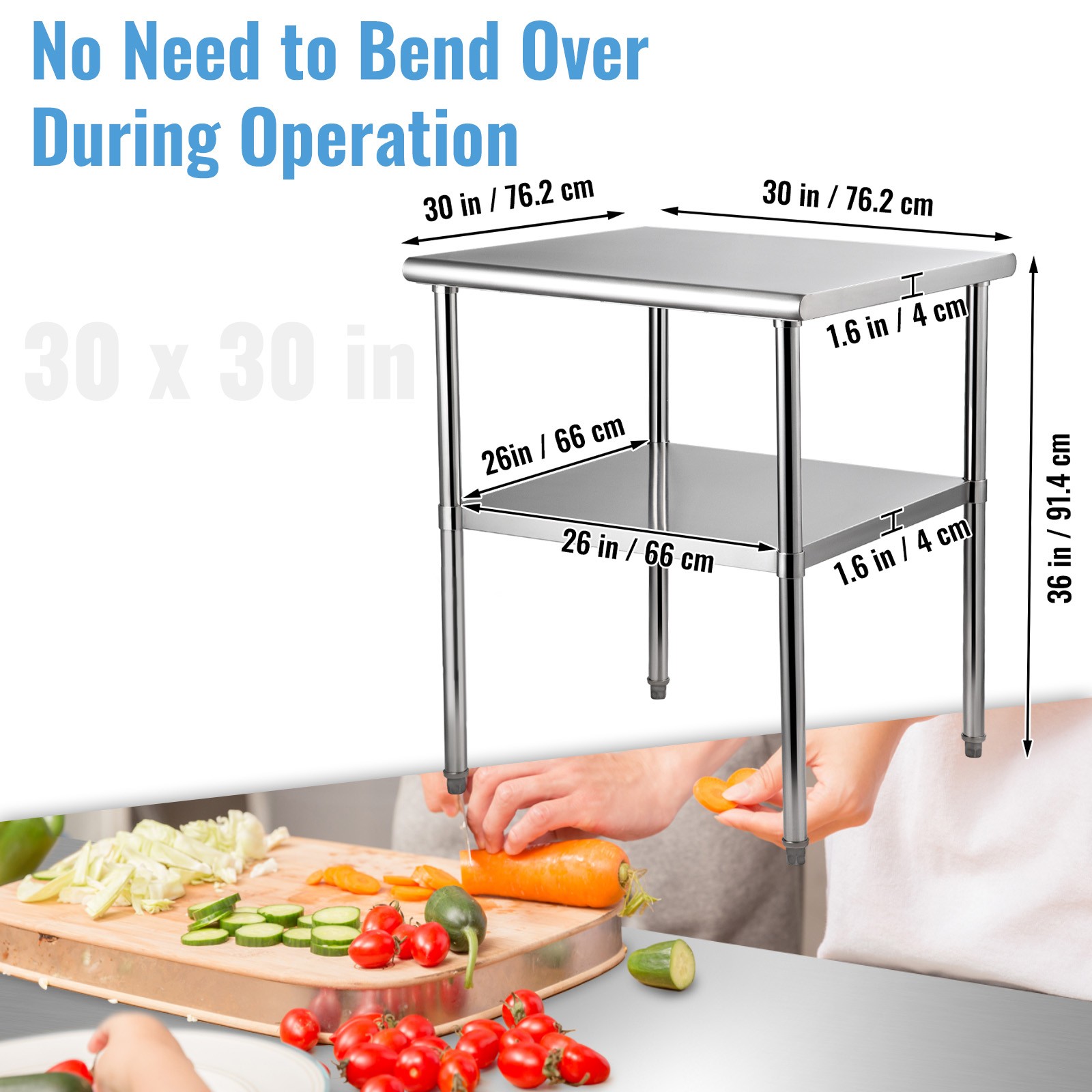 VEVOR Stainless Steel 30x30x36 in Work Prep Table Commercial Food Prep Table