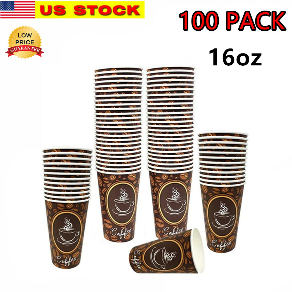 100 Pack 16oz Quality Disposable Paper Hot Coffee Tea Cups – USA SELLER