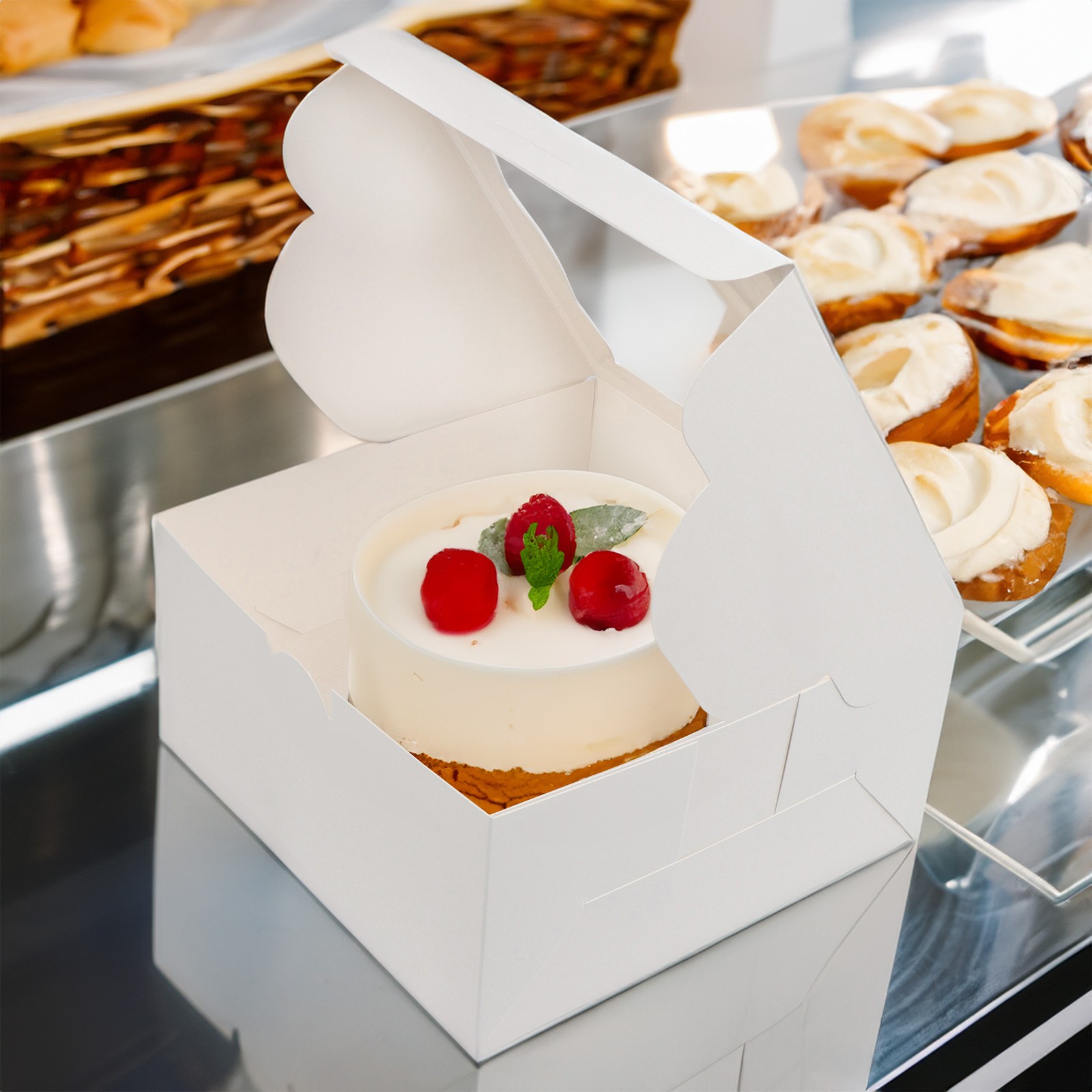 Spec101 Square Cake Boxes with Stickers – 24pk White Cake Boxes 10x10x5 Inch