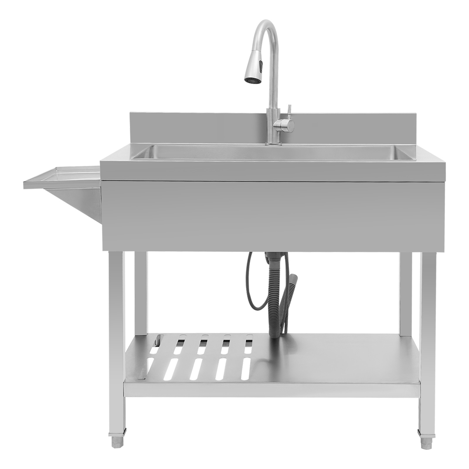 Single Bowl Kitchen Sink Stainless Steel Sink Commercial Sink w/Pull-out Faucet