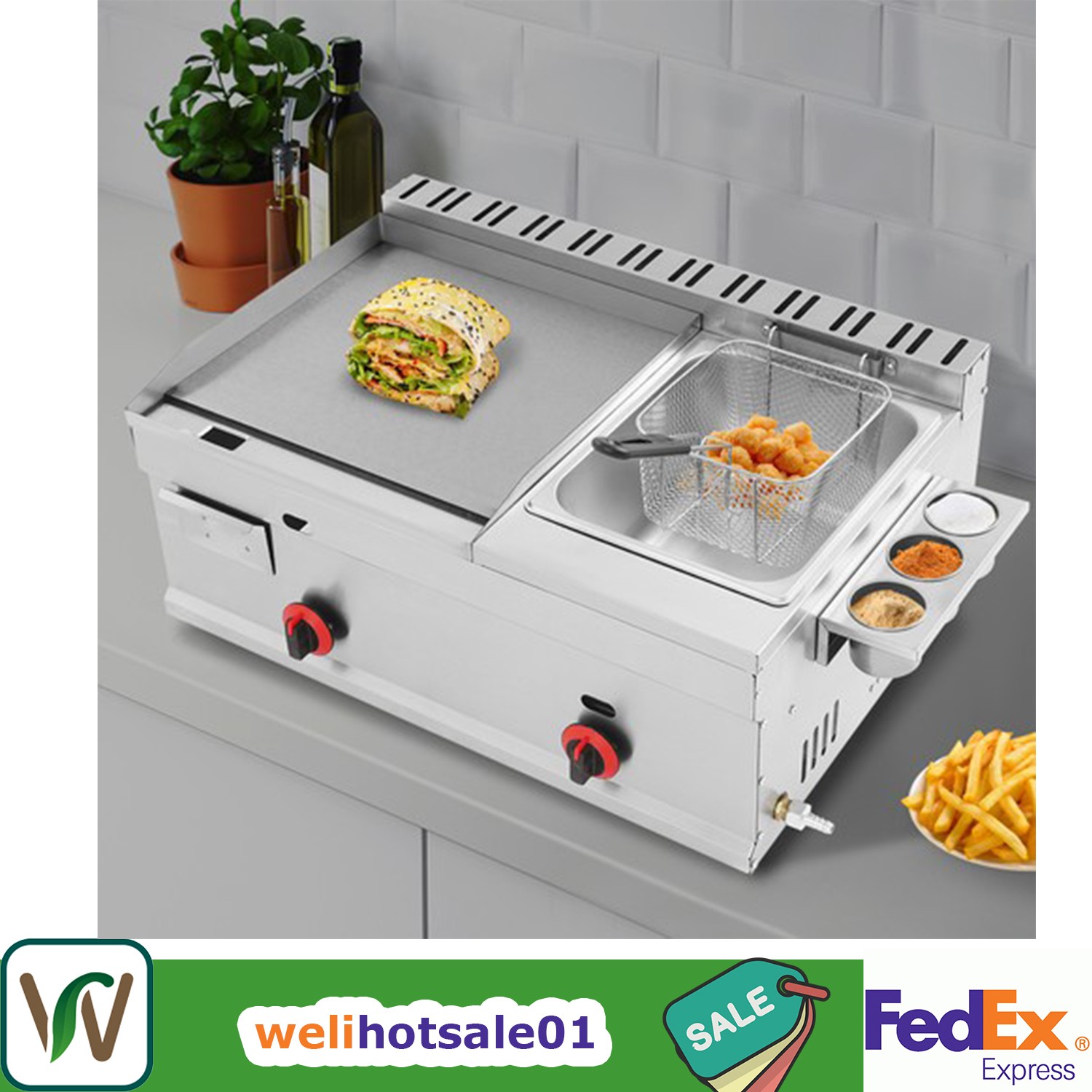 Commercial Deep Fryer 6L Countertop Gas Fryer Restaurant with Grill Griddle