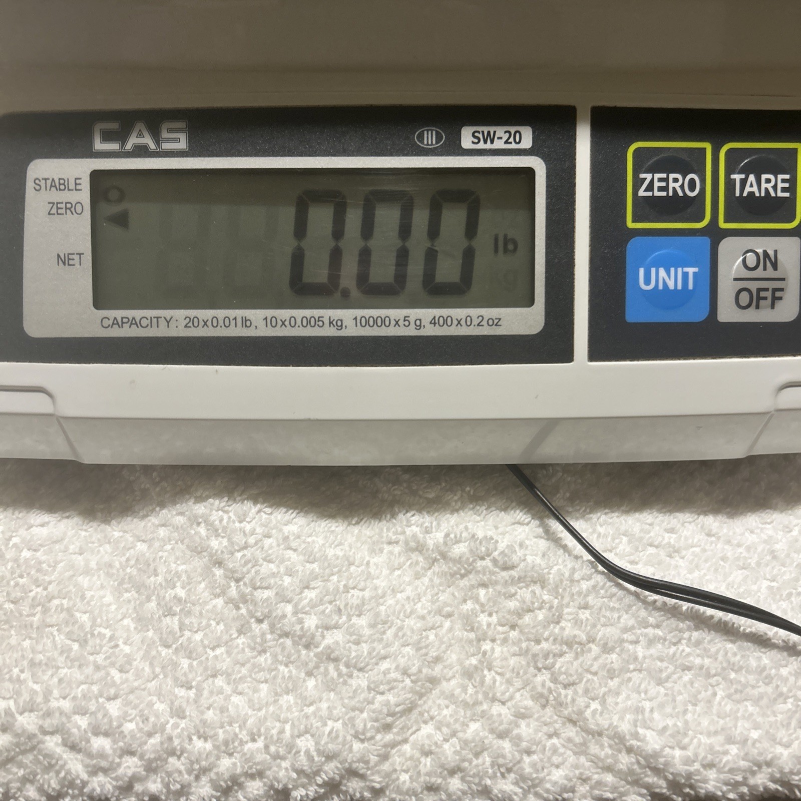 CAS SW-1D(20lb) Portion Cntrol Scale, 20×0.01Lb Kg, g, oz. CleanWorks, w/adaptor