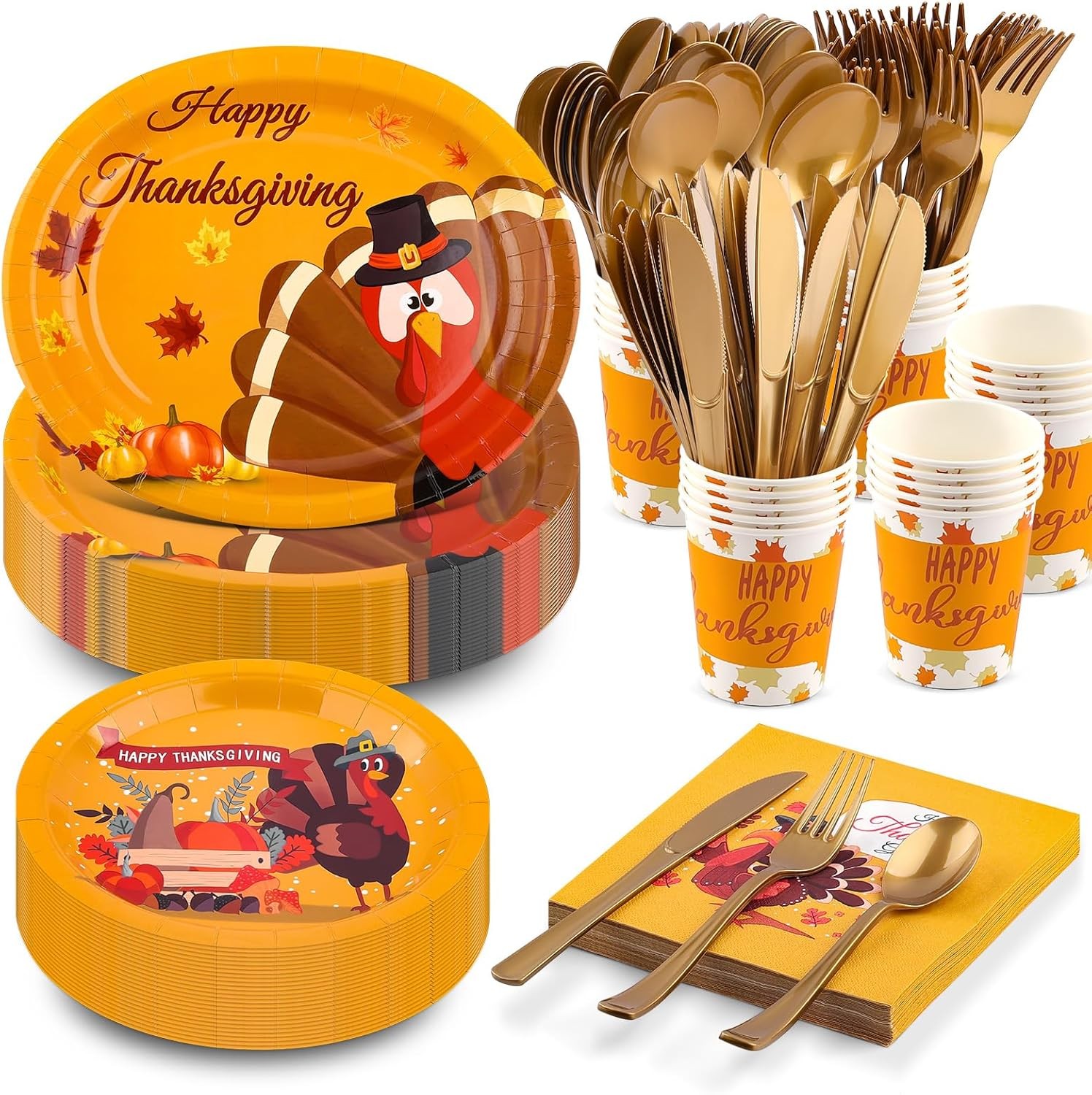 210Pcs Thanksgiving Paper Plates Set -(30 Guests) with 10 * 12inch Oval and
